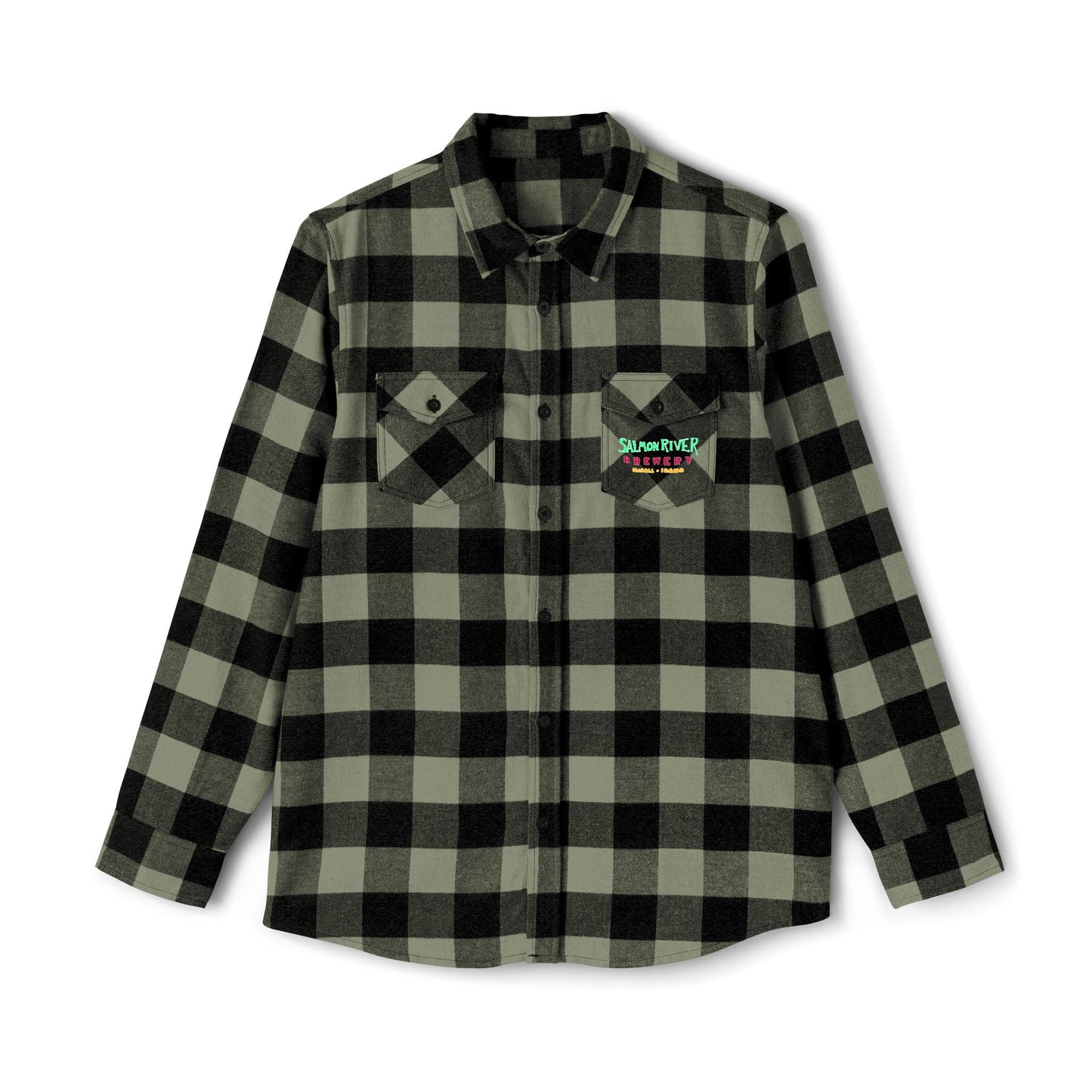 Forest Green Buffalo Plaid Flannel Shirt — Vintage Patch Chest Design
