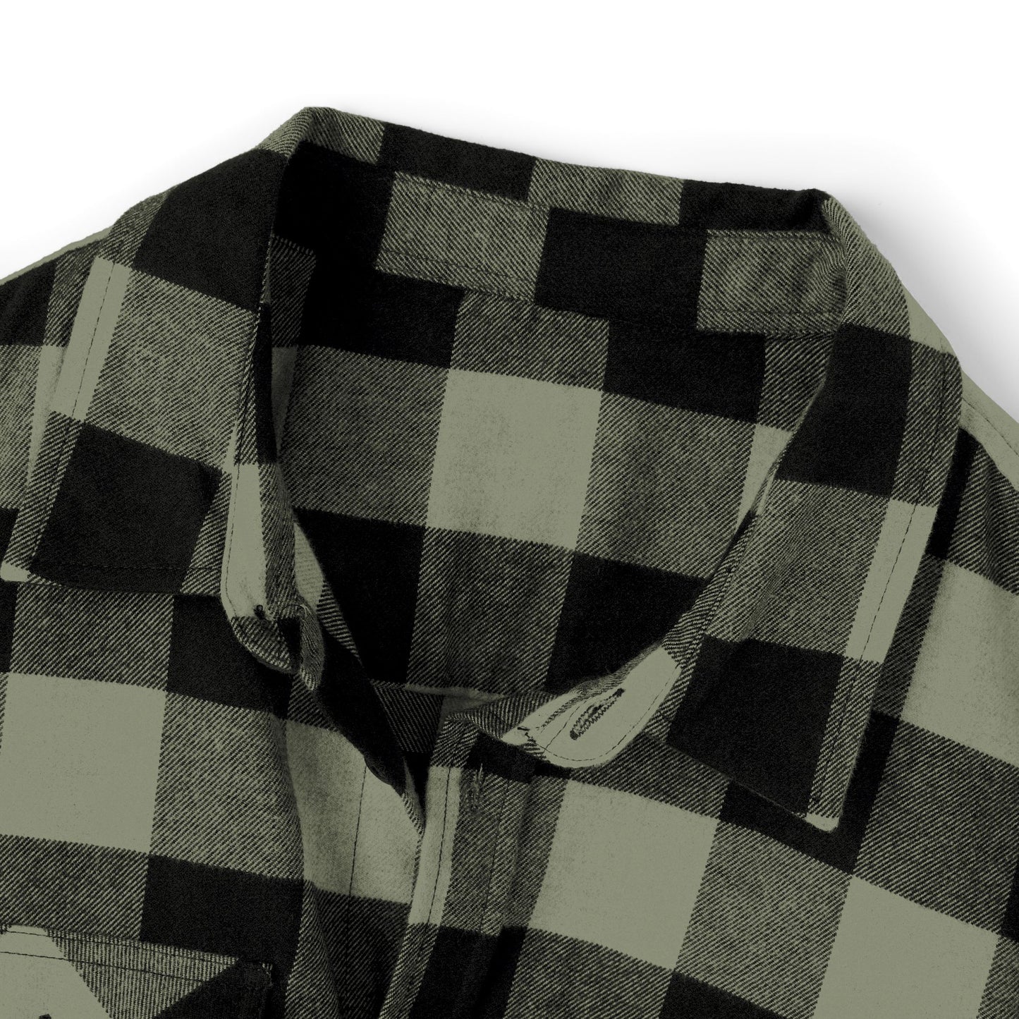 Forest Green Buffalo Plaid Flannel Shirt — Vintage Patch Chest Design